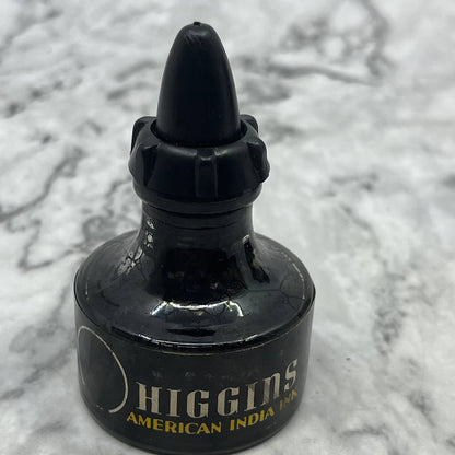 Vintage HIGGINS WATERPROOF INK - 4415 India Black Quill Stopper In Box TC7