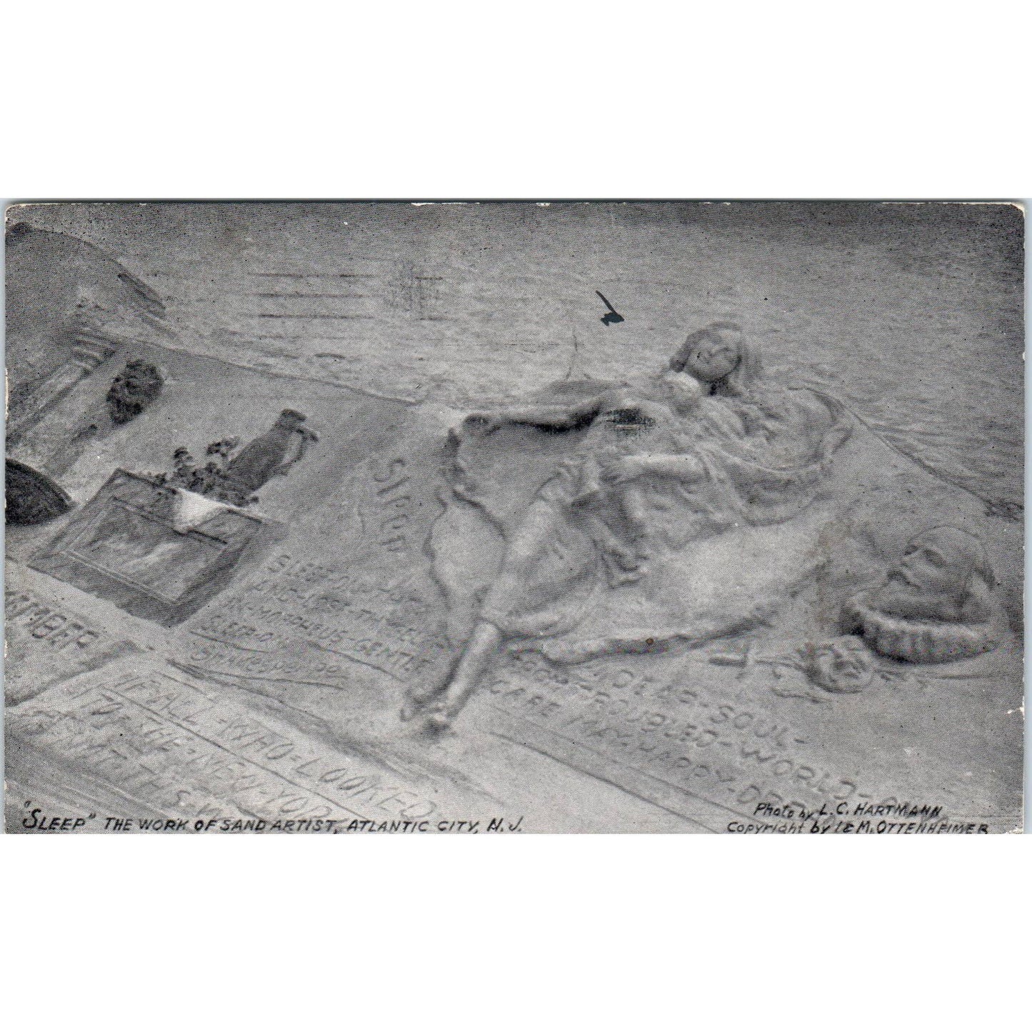 "Sleep" Sand Artist on the Beach 1909 Atlantic City NJ Original Postcard TK1-25