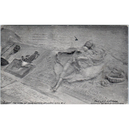 "Sleep" Sand Artist on the Beach 1909 Atlantic City NJ Original Postcard TK1-25
