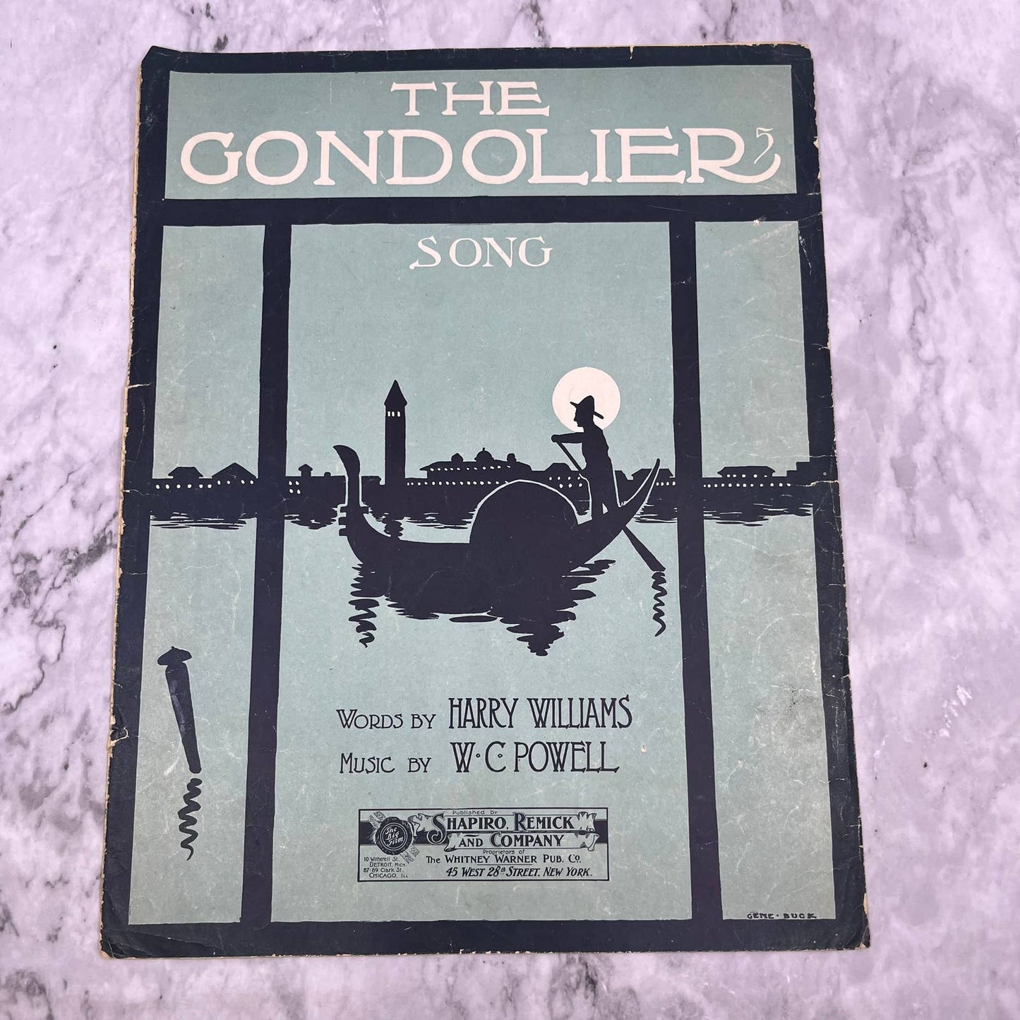 1904 THE GONDOLIER SONG by W C Powell Antique sheet music Whitney Warner TJ4