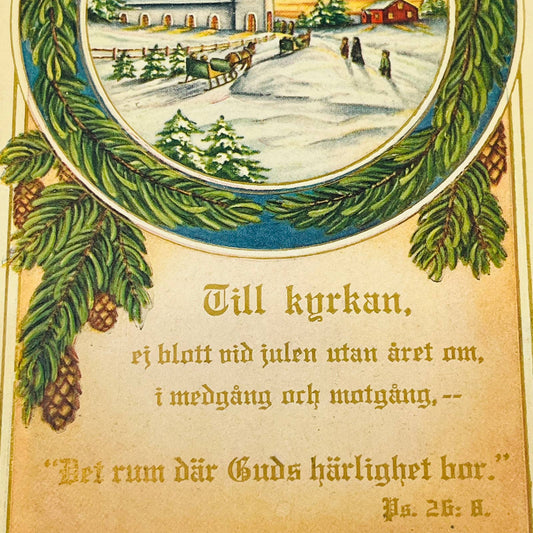 1912 Christmas Post Card PSALM 26:8 Whitney German Till Kurkan Church Snow PA4