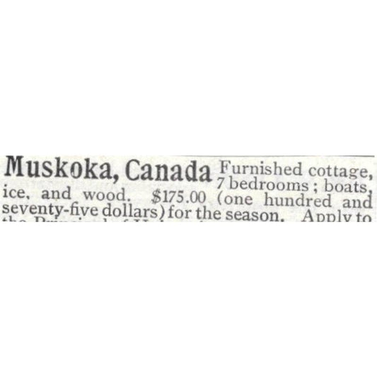 Muskoka Canada Cottage for Rent - 1903 Original Ad TJ8-7-5
