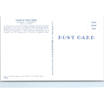 Parlor of the Sibley House Mendota Minnesota Original Postcard PB5