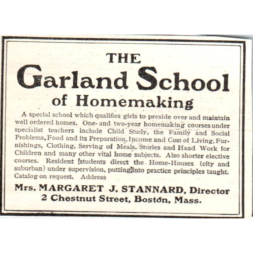 c1920 Harper's Ad Garland School of Homemaking Margaret J. Stannard Boston EA3-1