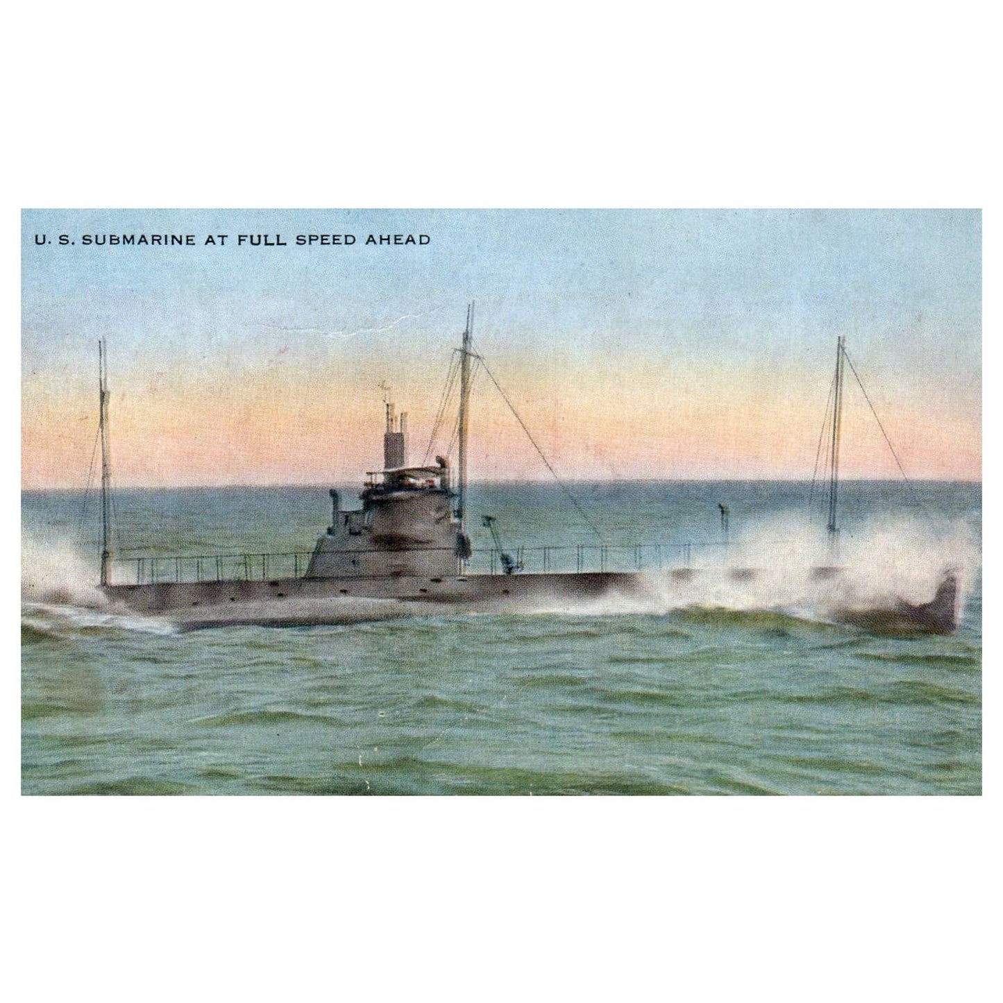 US Submarine at Full Speed Ahead - Original Postcard TJ8-5