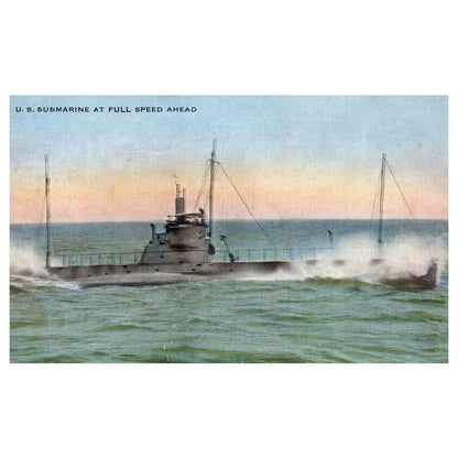 US Submarine at Full Speed Ahead - Original Postcard TJ8-5