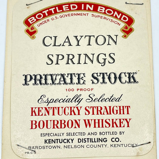 Clayton Springs Bourbon Whiskey Label Kentucky Distilling Co. Bardstown KY