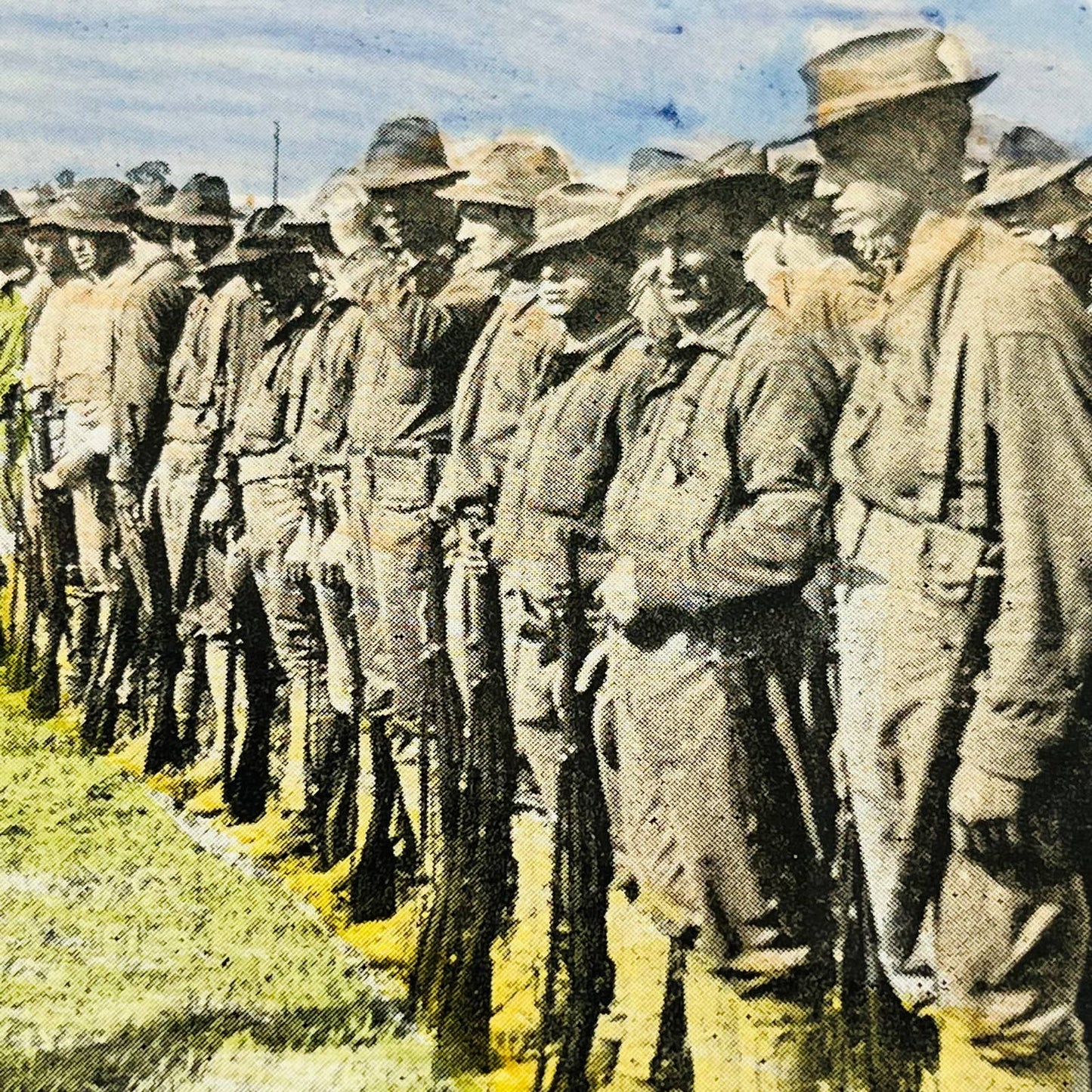 1898 Stereoview Card Tinted Spanish-American War US Army Troops Stand at Ease