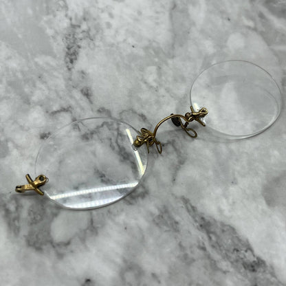Antique Pince Nez Rimless Armless Gold Filled Eyeglasses w/ Case SE9