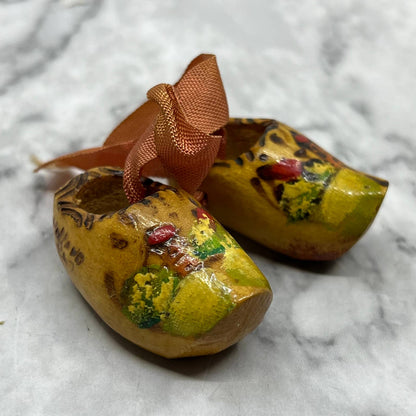 Vintage Miniature Wooden Dutch Clogs Shoes 1.25" TJ9