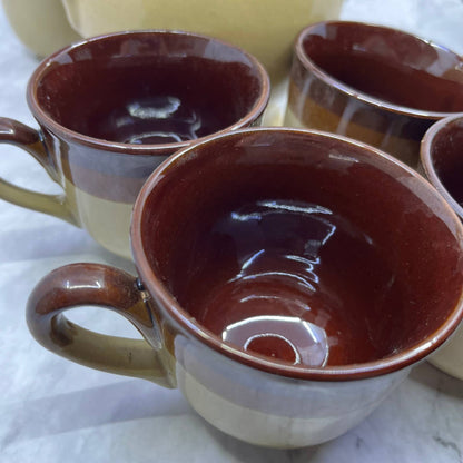 Vintage Retro Coffee Tea Set Brown Stoneware Complete 11pc Set Service For Six