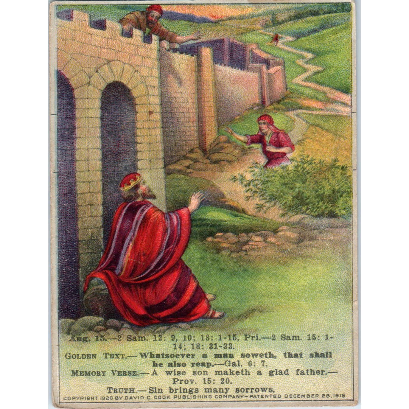 1920 Christian Lesson Picture Card The Sins and Sorrows of David SE5