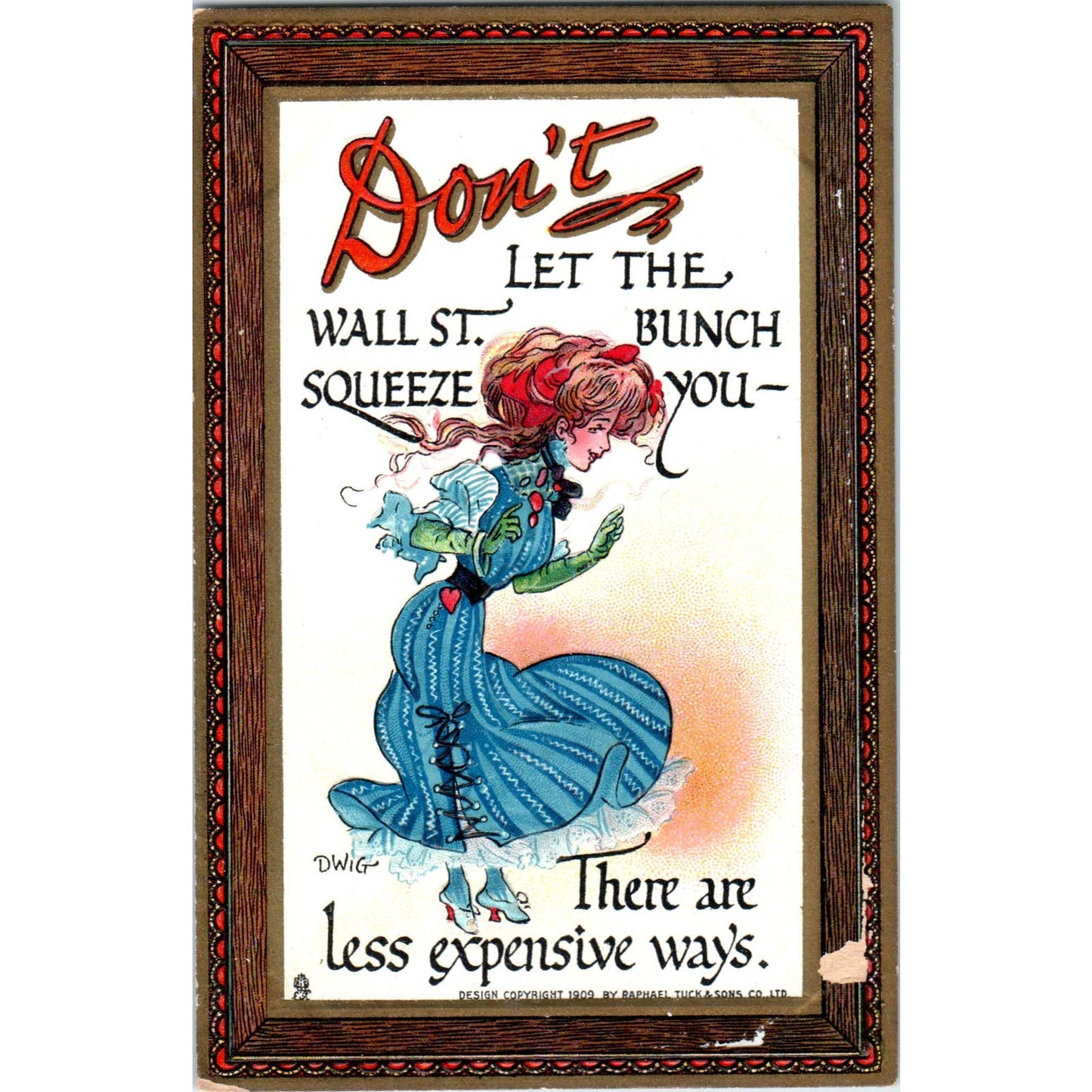 Don't Let the Wall St. Bunch Squeeze You Raphael Tuck Original Postcard TK1-25