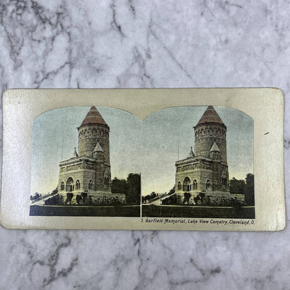 Antique Stereoview Card Garfield Memorial Lake View Cemetary Cleveland OH TJ3