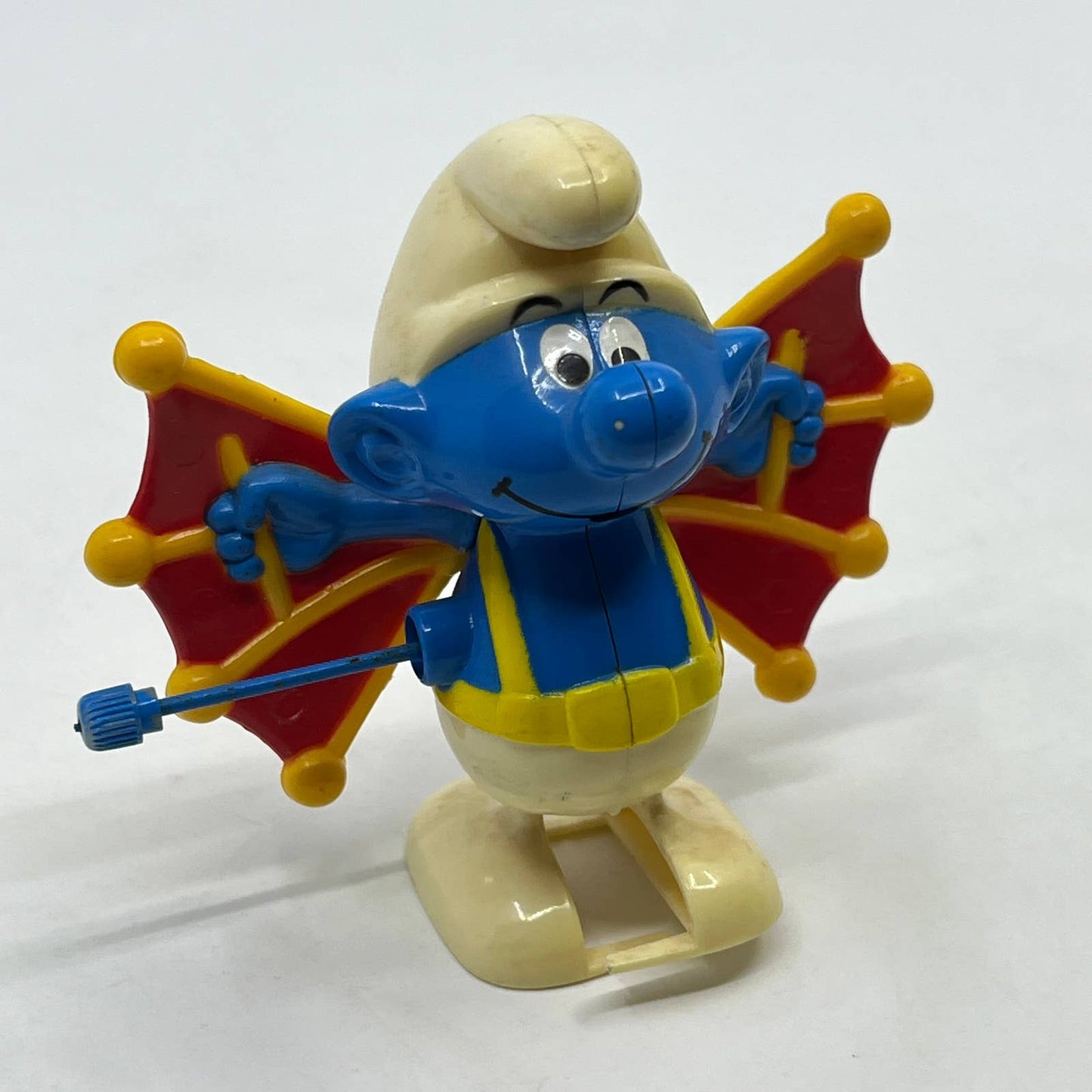 1982 Smurfs Wind Up Peyo Hang Glider Smurf 3" Figure Galoob WORKS TH9