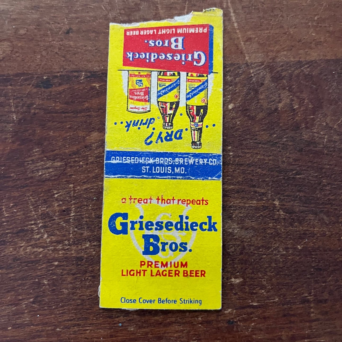 Griesedieck Bros Lage Beer St Louis MO Advertising Matchbook Cover SB3-M1