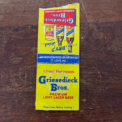 Griesedieck Bros Lage Beer St Louis MO Advertising Matchbook Cover SB3-M1