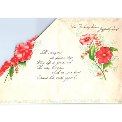 1940s Golden Bell GB Birthday Card - Tri Fold Hibiscus Flowers SF2