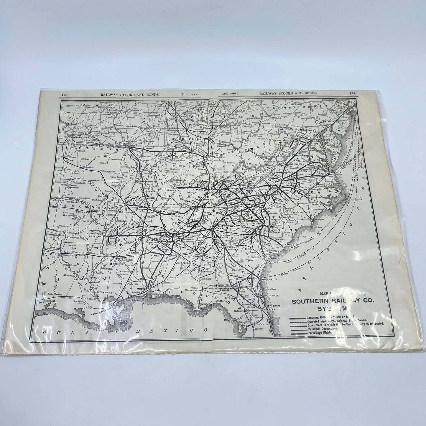 1910 Map Railway Stocks and Bonds Map of the Southern Railway Co System FL3