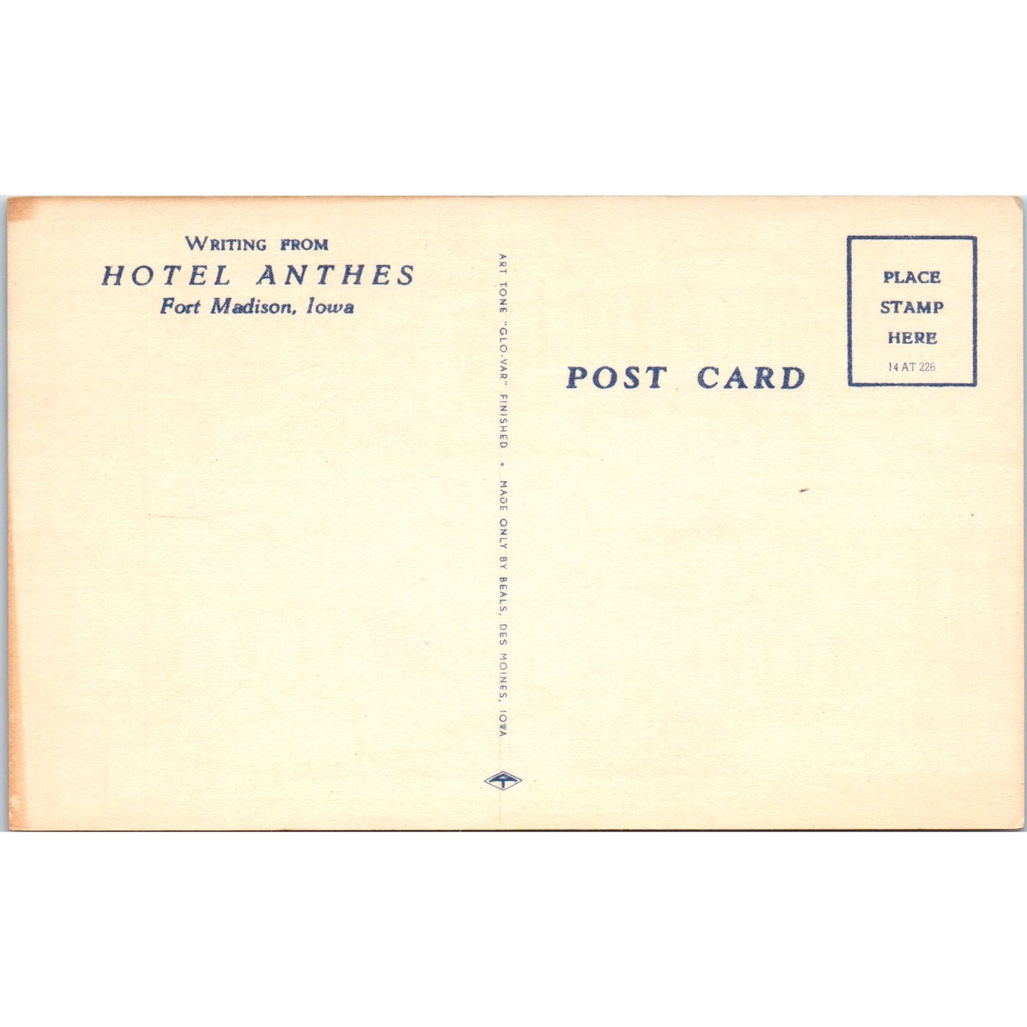 Hotel Anthes Fort Madison Iowa 1953 Unused - Original Postcard P3-4