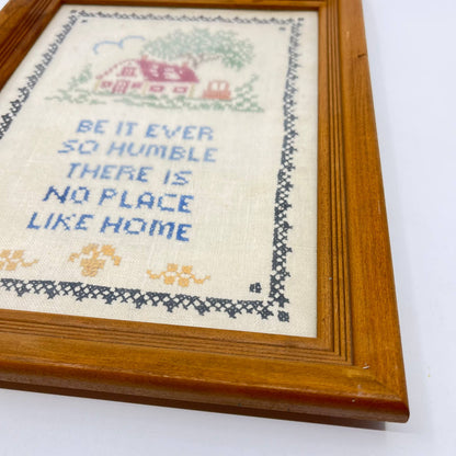Vintage Original Framed Crewel Cross Stitch Sampler No Place Like Home 11x14 TE6