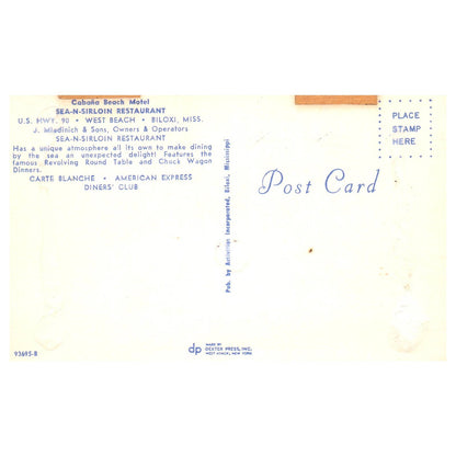 Vtg Postcard Cabana Beach Motel Sea-N-Sirloin Restaurant Interior Biloxi TJ7-1