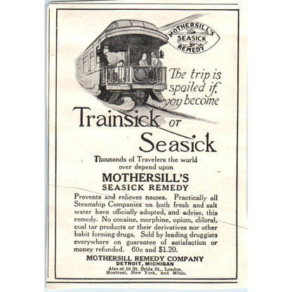 c1920 Harper's Magazine Ad - Mothersill's Seasick Remedy Company Detroit EA3-4
