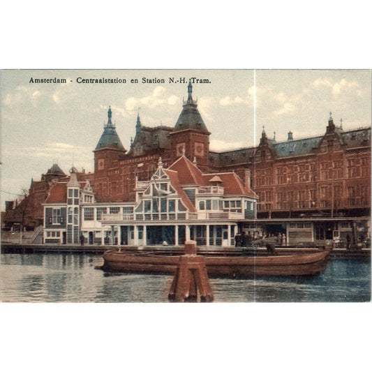 Amsterdam Centraal Station en Station N.H. Tram Original Postcard P2-4