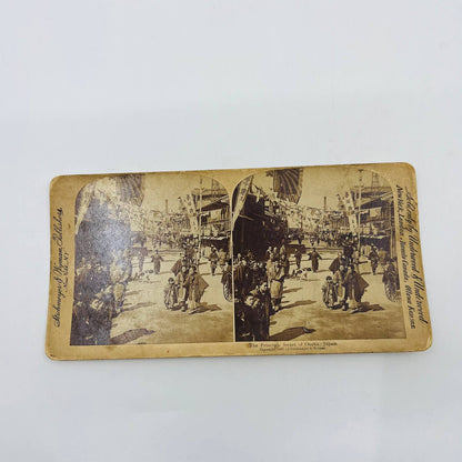 1897 Stereoview Card The Principal Street of Osaka Japan Market