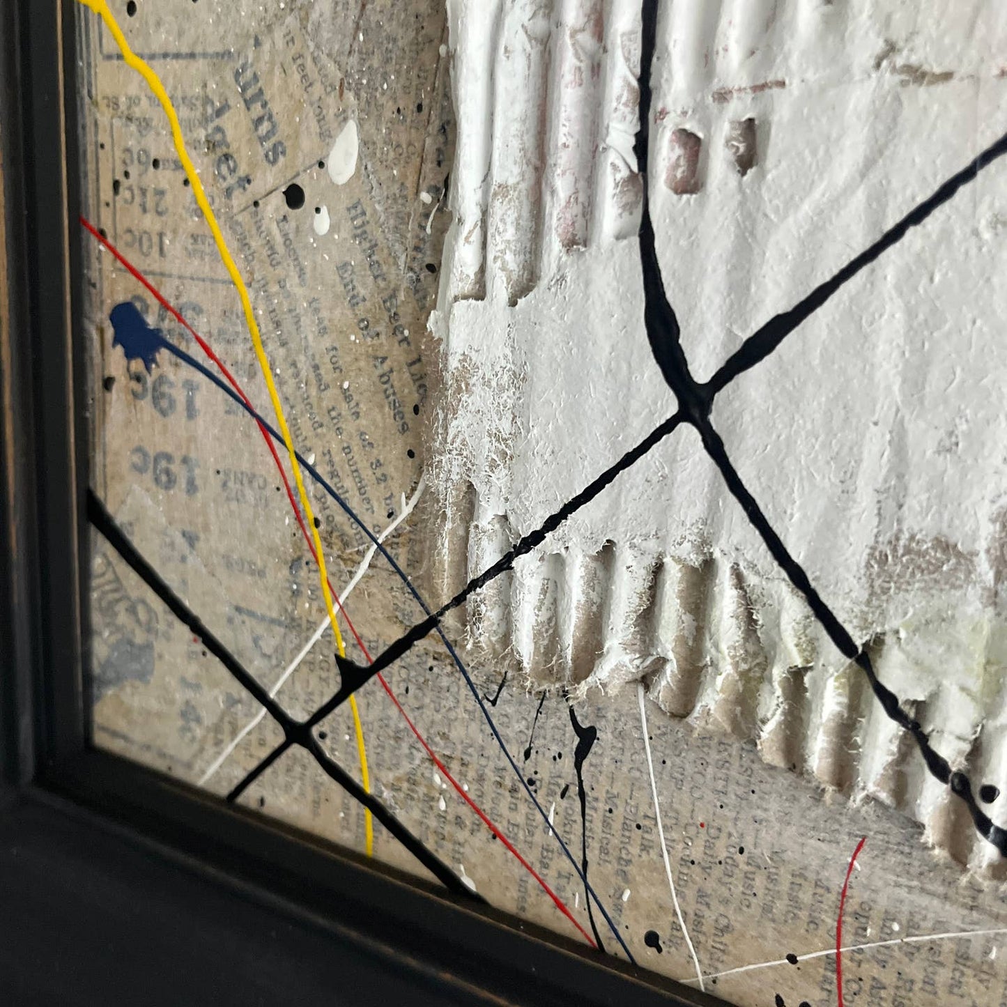 Original Framed Mixed Media Abstract Art Painting 23x19" 1985 w/ COA