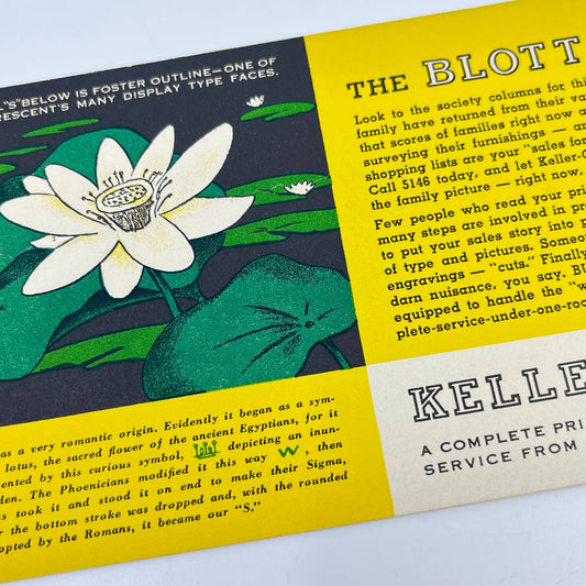 1940s Blotter Card Lotus Flower Keller-Crescent Co. Evansville IN SC9