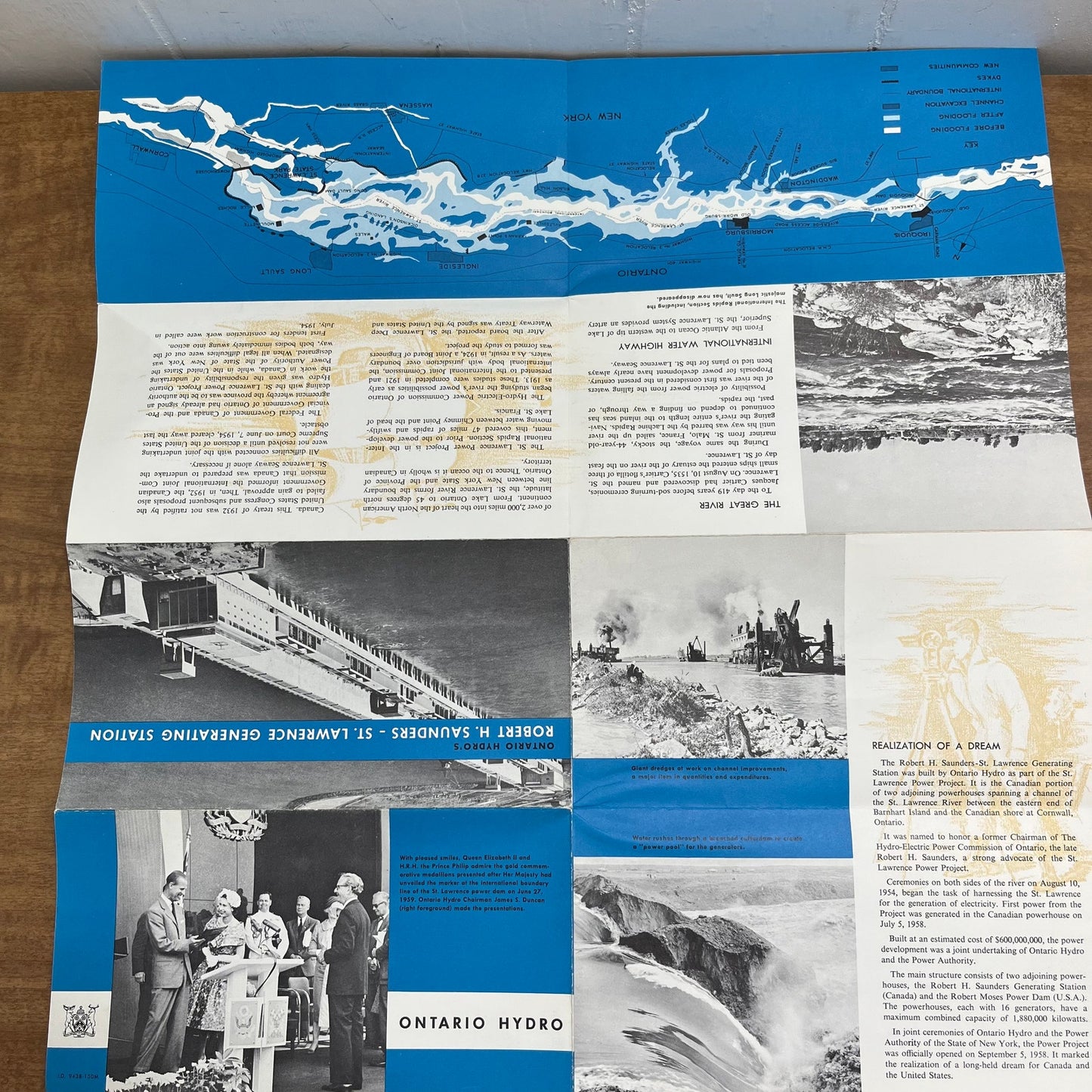 1950s St. Lawrence Generating Station Fold Out 16x20 Map Robert Moses NY L2-1