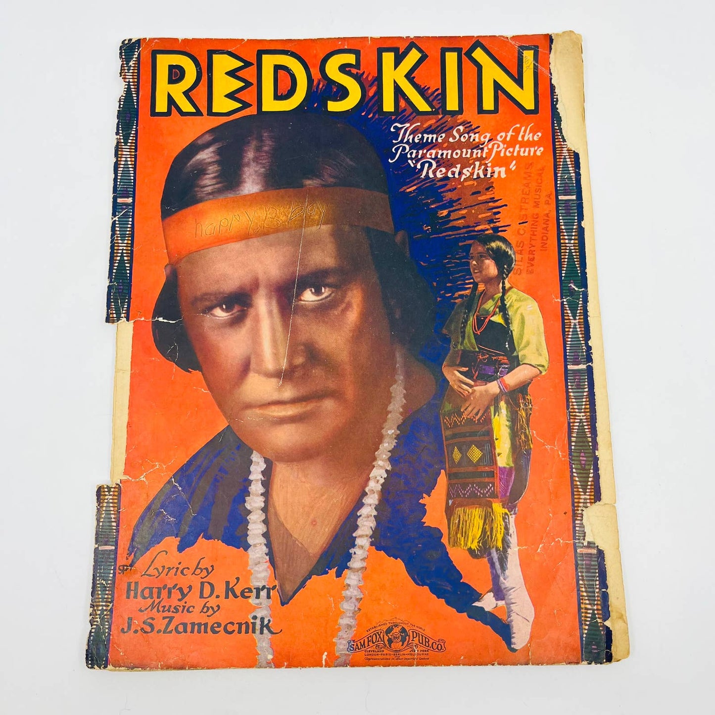 c1920 Sheet Music Redskin Native AmericanTheme Song of the Paramount Film M1