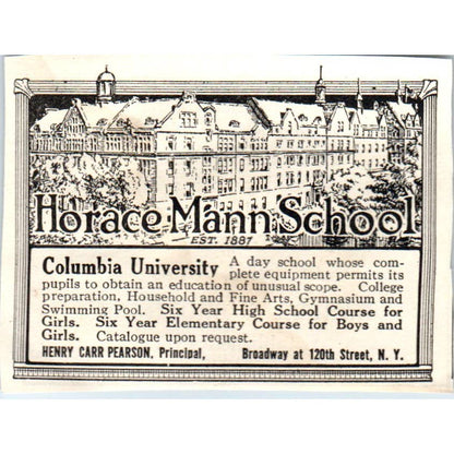 c1920 Harper's Ad- Horace Mann School Columbia University Henry Carr Pearson EA3