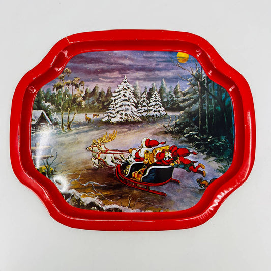 MCM Toleware Christmas Santa Sleigh Reindeer Metal Small Tray 6.5 x 7.5” TB6