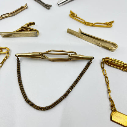 Vintage MCM Gold and Silver Tone Tie Bar Chain Clip Tack LOT OF 10 SD4