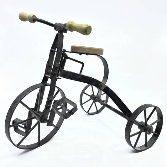 Vintage Hand Crafted Metal Wrought Iron Wood Tricycle Sculpture Toy Doll 12x10