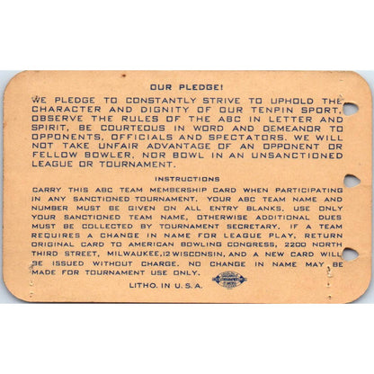 1949 American Bowling Congress Milwaukee Membership Card Eagles 750 SE5-19