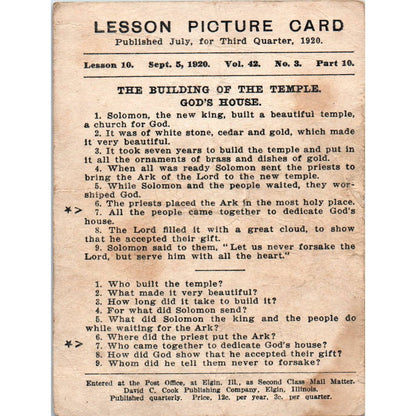 1920 Christian Lesson Picture Card The Sins and Sorrows of David SE5