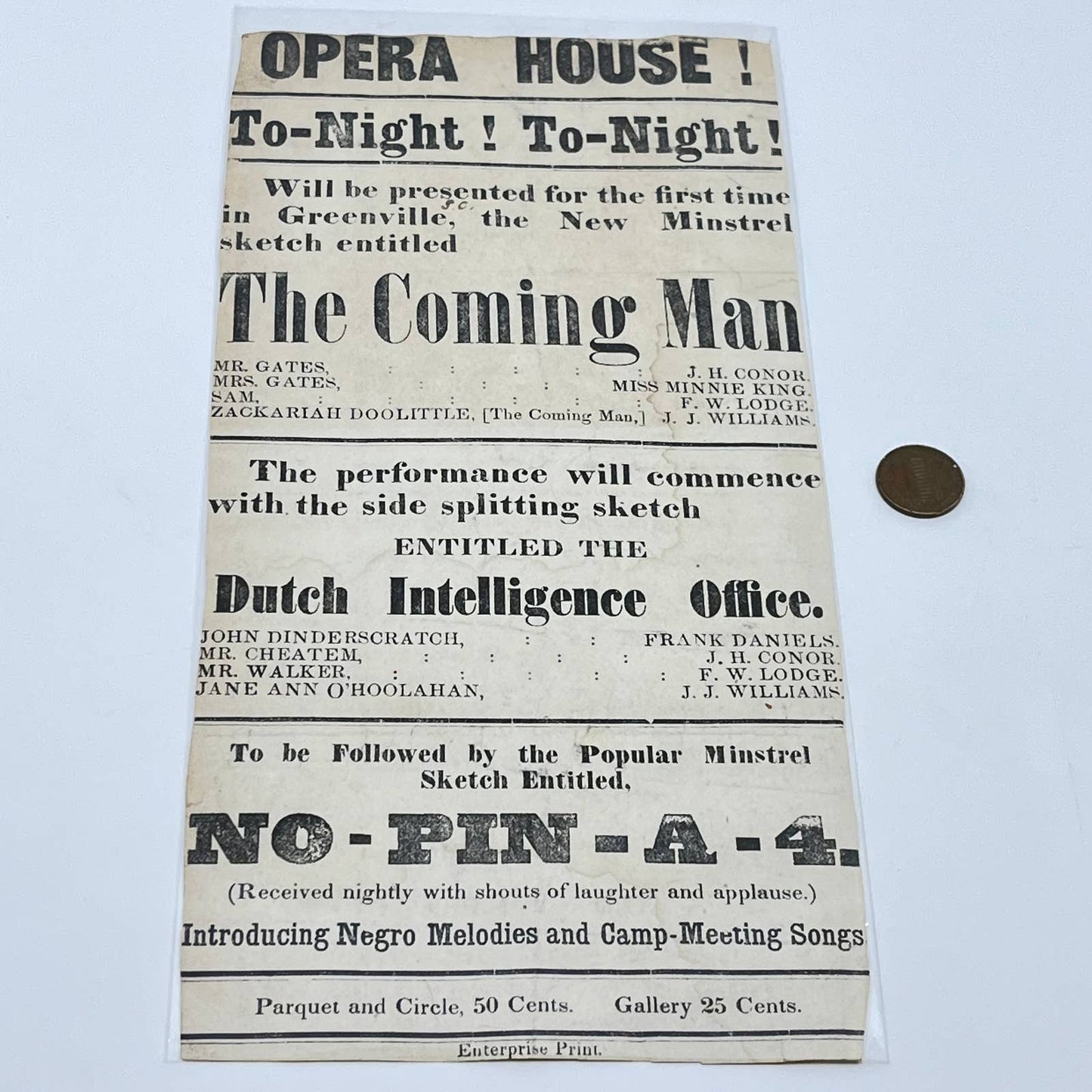 1880 Greenville South Carolina Opera House Minstrel Show Advertisement AB2