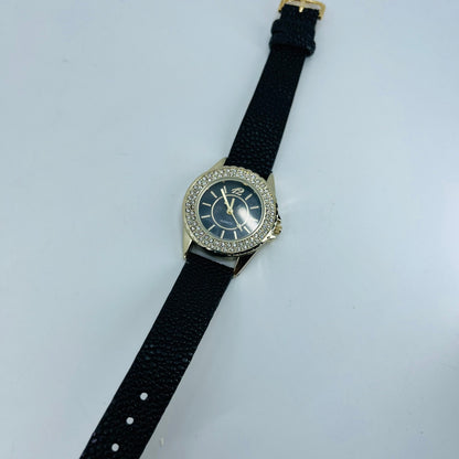 Vintage Gold Tone Rhinestone Quartz Watch Leather Band SA6
