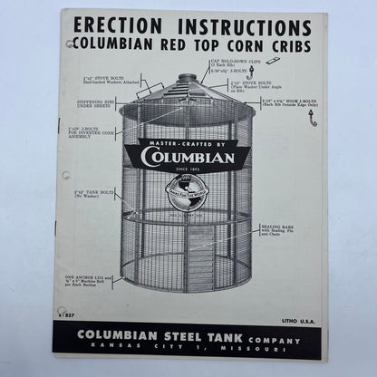 1950s Columbian Red Top Corn Cribs Manual Assembly Instructions L4-2