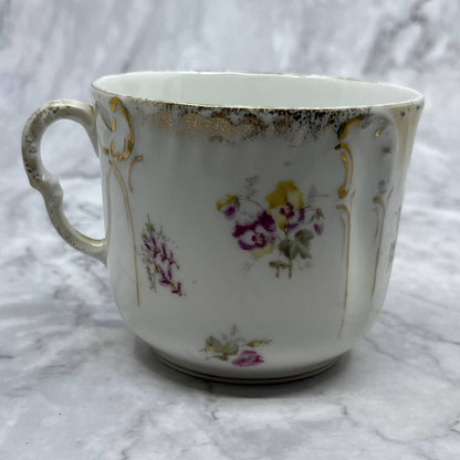 Vintage KPM Germany Fine China Tea Cup Pink Rose Purple Pansies TA1