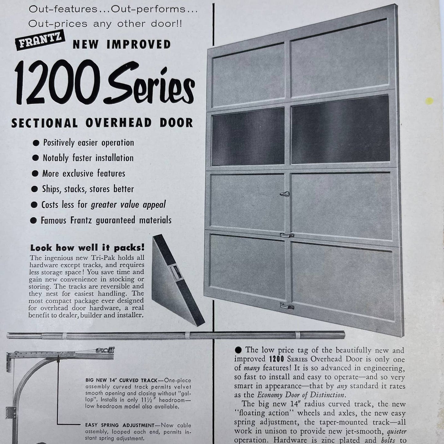 1950s Frantz 1200 Series Sectional Overhead Garage Door Advertising Leaflet AC8