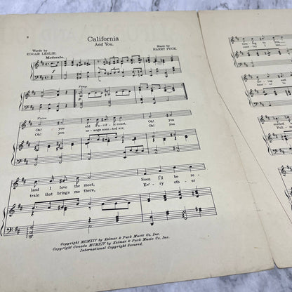 California and You Edgar Leslie Hattye Fox Harry Puck 1914 Sheet Music TK2-SM3