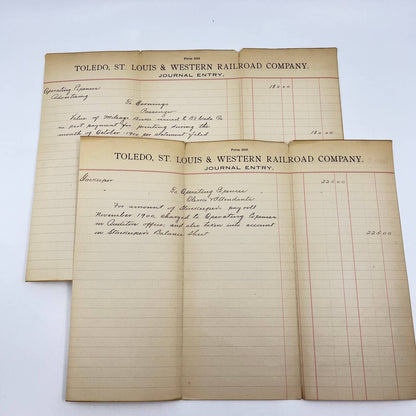 1900 Toledo, St. Louis & Western Railroad Company Journal Entry Lot of 2 AB2-2