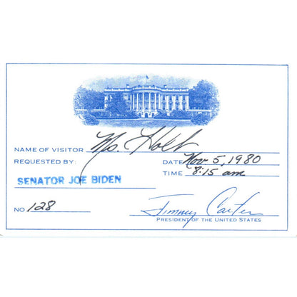 1980 White House Jimmy Carter Visitor Pass Requested By Senator Joe Biden SE5-2