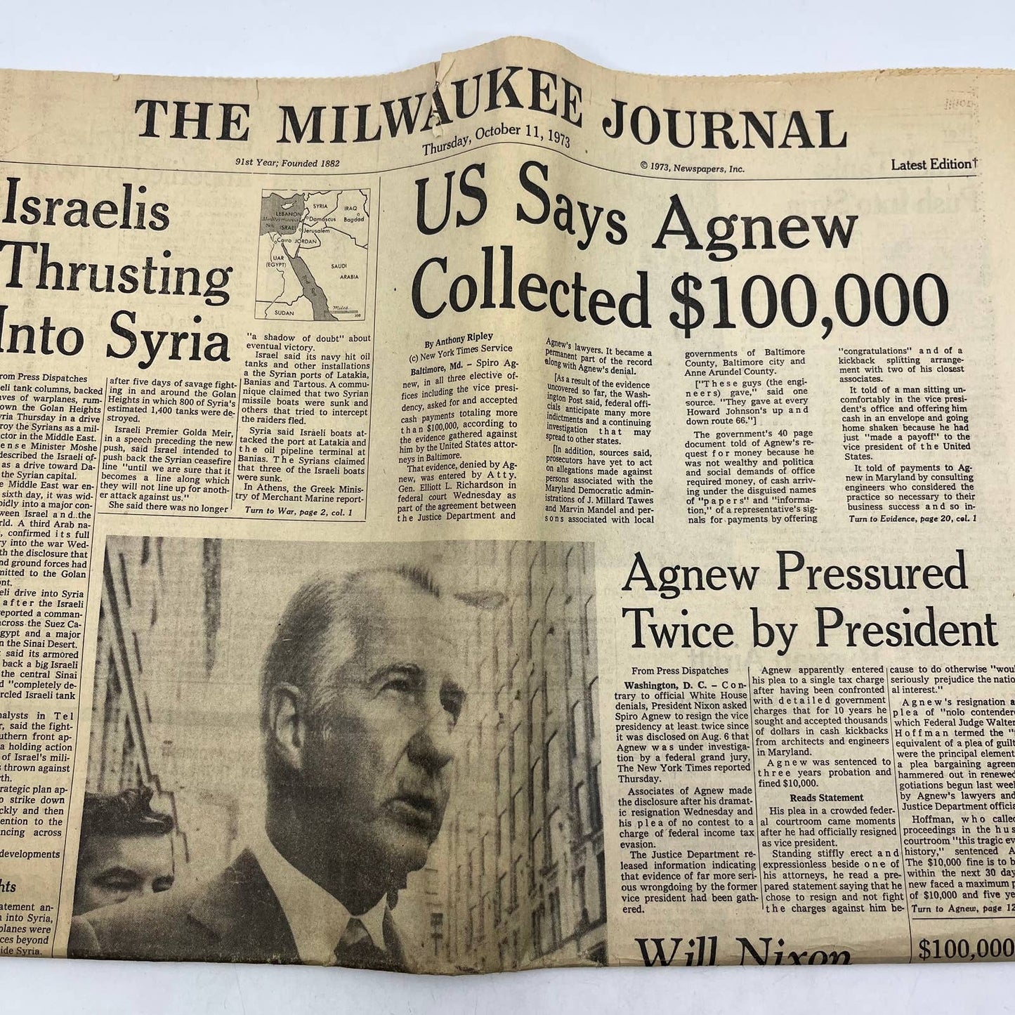 1973 Oct 11 MILWAUKEE JOURNAL Newspaper Watergate Agnew TI6-22