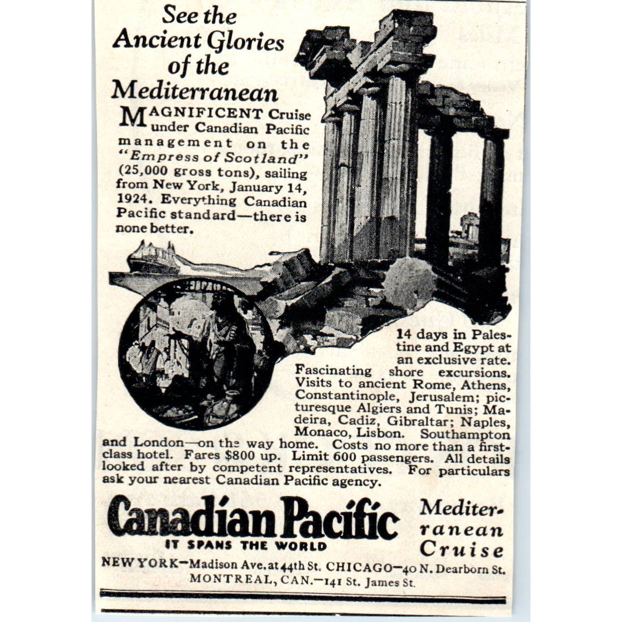 c1920 Harper's Magazine Ad - Canadian Pacific Mediterranean Cruise EA3-4