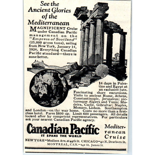 c1920 Harper's Magazine Ad - Canadian Pacific Mediterranean Cruise EA3-4